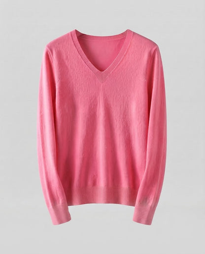 Women's Fine Knit V-Neck Sweater in Cashmere Look with Slim Silhouette Shop Velvia