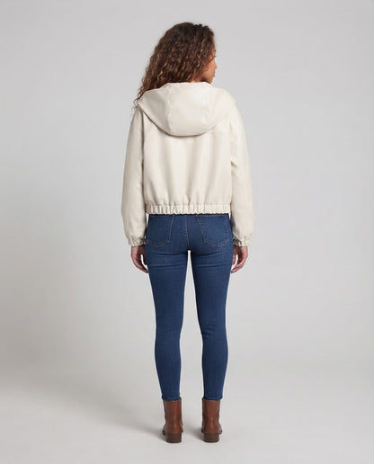 Women's Cropped Hooded Jacket in Blouson Style with Waist Gathering Shop Velvia