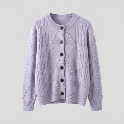 Women’s fine knit cardigan with cable pattern, bobble lace and round neckline Shop Velvia