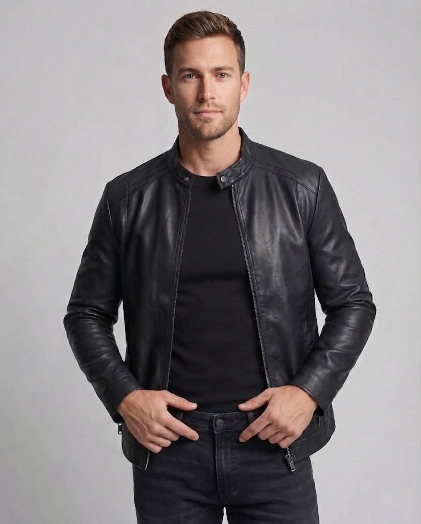 Men's Fashion Faux Leather Jacket with Stand-Up Collar Shop Velvia 1788321813