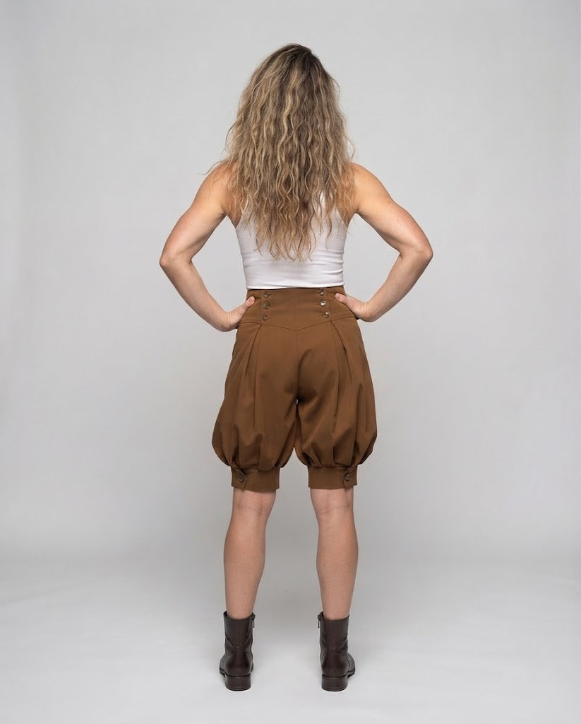 Women elegant balloon shorts with double button detail Shop Velvia
