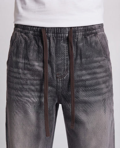 Men's loose stonewash denim pants with drawstring and contrast seams Shop Velvia