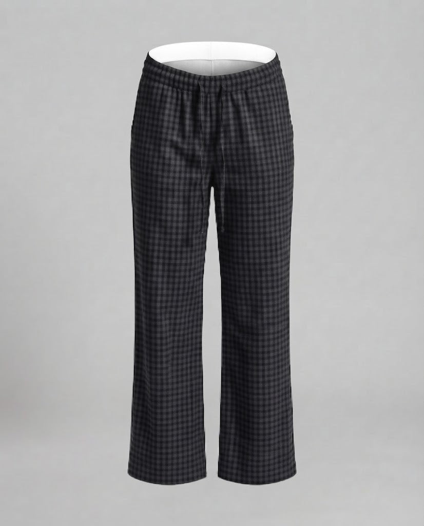 Women's high-waisted wide check pattern pants with drawstring and relaxed fit Shop Velvia
