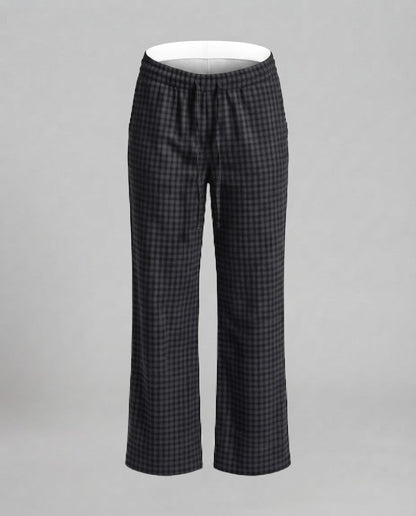 Women's high-waisted wide check pattern pants with drawstring and relaxed fit Shop Velvia