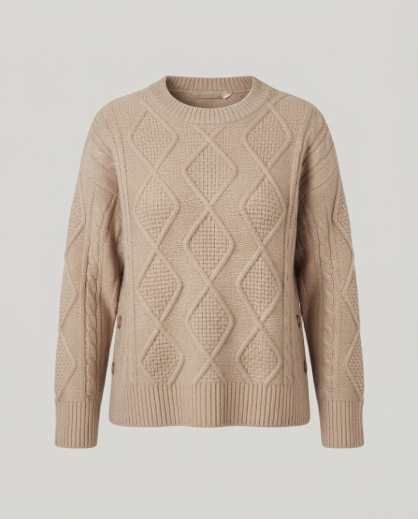 Women's Chunky Knit Oversized Sweater with Diamond Cable Knit Structure and Wide Cuff Sleeve Shop Velvia