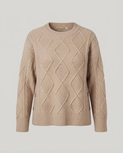 Women's Chunky Knit Oversized Sweater with Diamond Cable Knit Structure and Wide Cuff Sleeve Shop Velvia