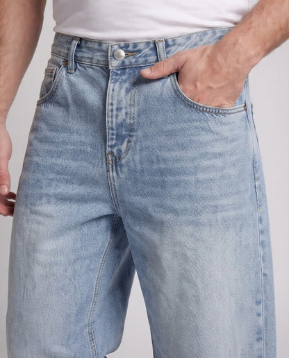 Men's Wide-Leg Vintage Denim Palazzo Jeans with Drop Crotch and Used Fading Shop Velvia