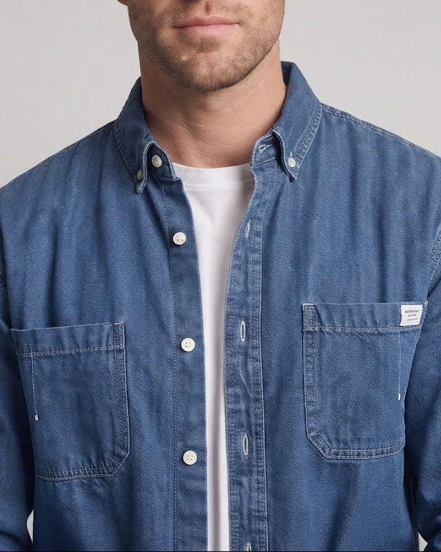 Men's Oversized Denim Shirt Jacket with Chest Pockets and Button-Down Collar Shop Velvia