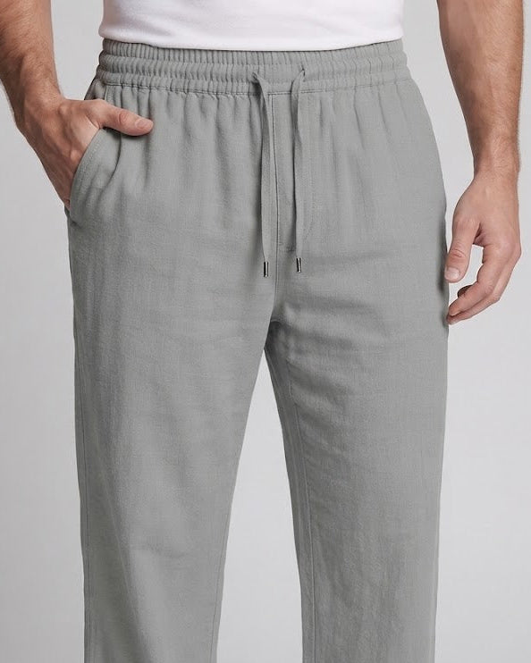 Men's Linen Blend Lounge Pants with Wide Leg, Elastic Waistband and Side Pockets Shop Velvia