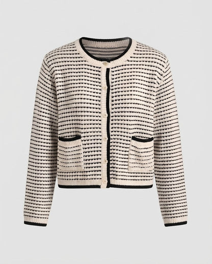 Women Short-cut Cardigan with Contrast Cuffs and Patch Pockets Shop Velvia