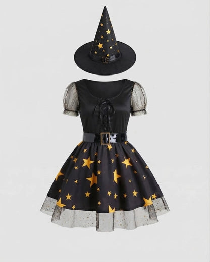 Women's fairy-tale witch costume with stars and lace details Shop Velvia