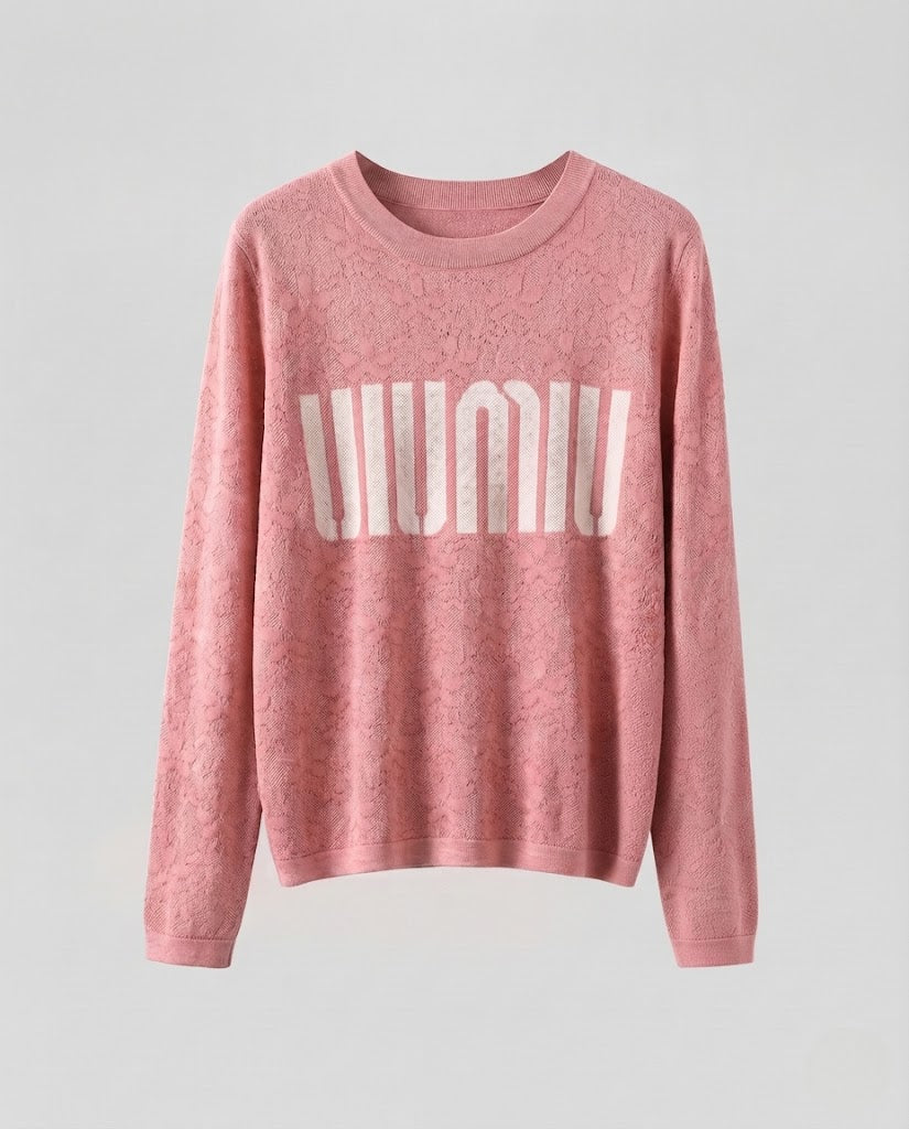 Women's fine knit pullover with round neckline, jacquard structure and logo front Shop Velvia