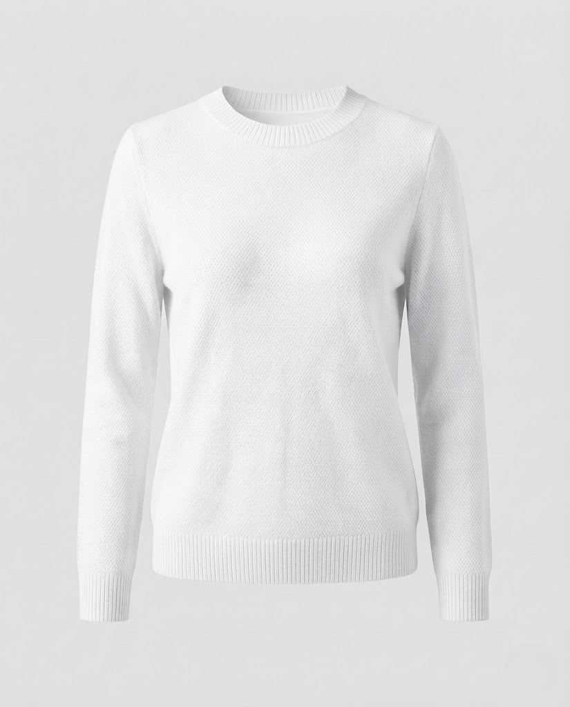 Women's Fine Structured Knit Sweater with Round Neck and Extra Soft Merino Mix Shop Velvia
