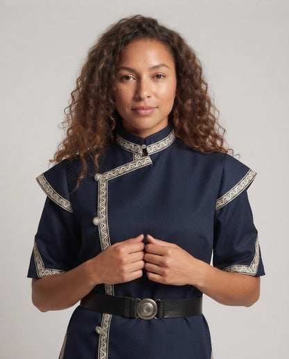 Women's costume with decorative trim and belt Shop Velvia