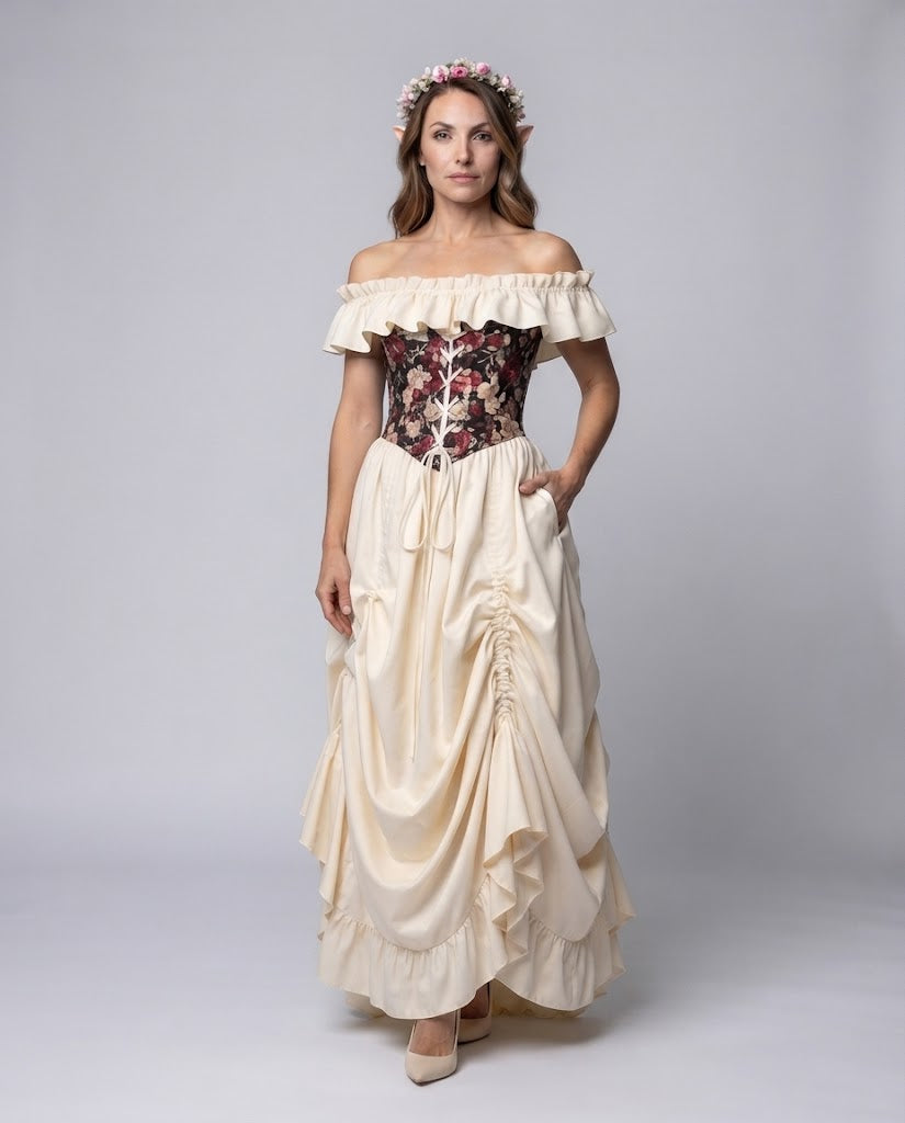 Women's romantic maxi dress with ruffles and floral top Shop Velvia