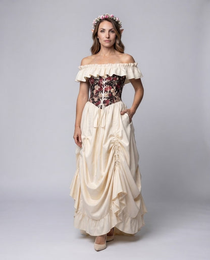 Women's romantic maxi dress with ruffles and floral top Shop Velvia