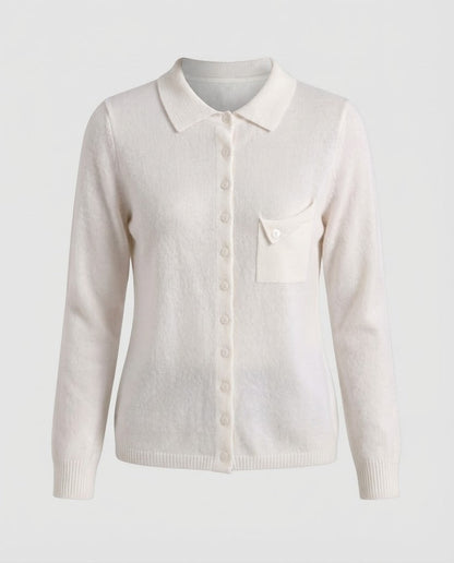 Women's fine-knit cardigan with polo collar, 3/4 sleeves and discreet chest pocket Shop Velvia