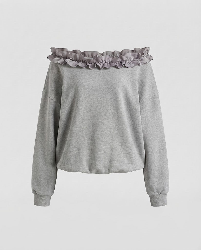 Women Oversize Off-Shoulder Sweatshirt with Ruffled Ruffle Collar Shop Velvia