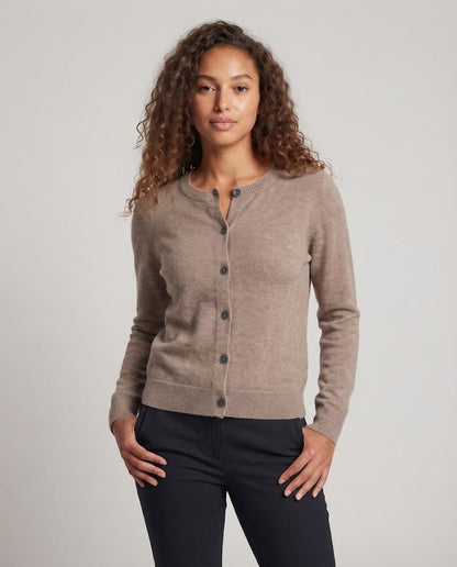 Women's fine-knit cardigan with visible button placket, round neckline and soft drape Shop Velvia