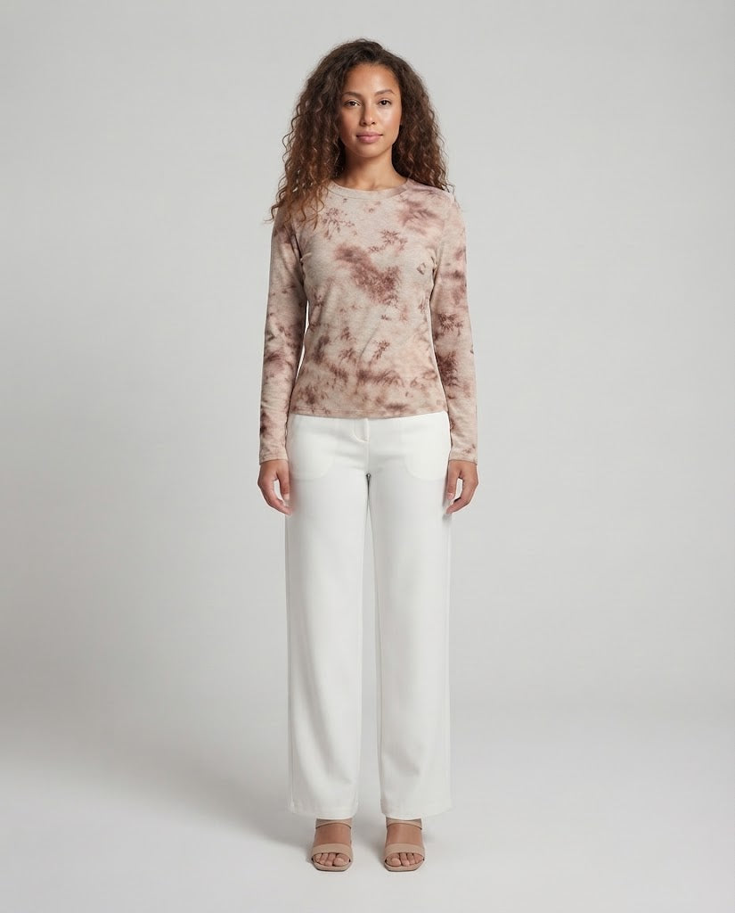 Ladies fine long-sleeve shirt with delicate allover print and round neckline Shop Velvia