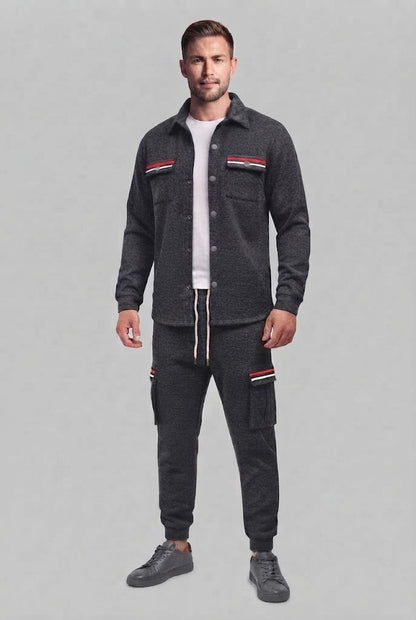Men's cargo tracksuit with overshirt, drawstring and contrasting flap pockets Shop Velvia