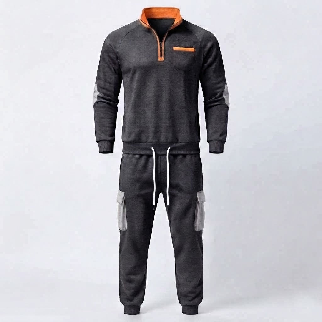 Men's Cargo Jogger Set with Half Zip Sweatshirt, Elastic Waistband and Flap Pockets Shop Velvia