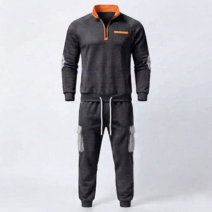 Men's Cargo Jogger Set with Half Zip Sweatshirt, Elastic Waistband and Flap Pockets Shop Velvia