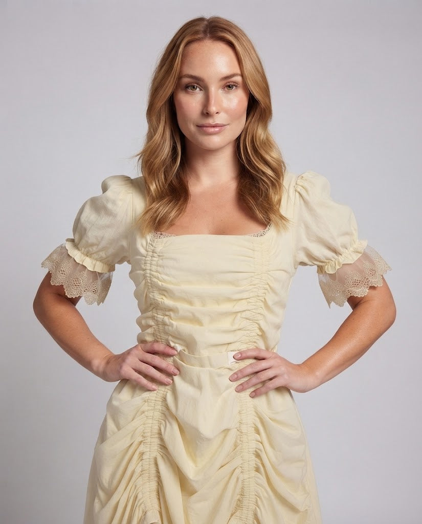Women’s dress with ruffles and lace trim Shop Velvia