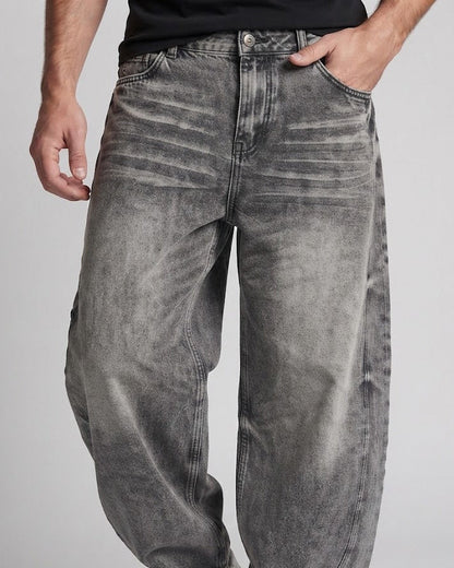 Men's oversized denim pants in palazzo cut with stonewashed effect and extra wide leg Shop Velvia