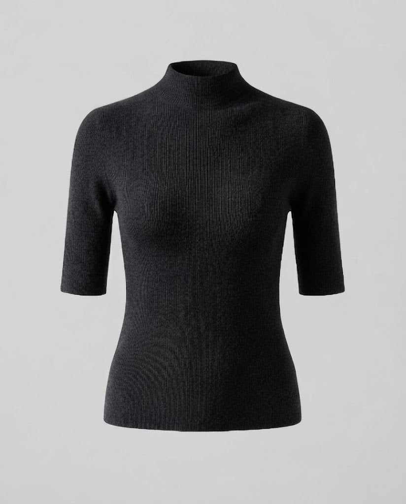 Women Half Sleeve Fine Knit Sweater with Short Stand Collar and Fitted Cut Shop Velvia