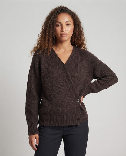 Women's Oversized Cardigan made of chunky knit with V-neck and button placket Shop Velvia