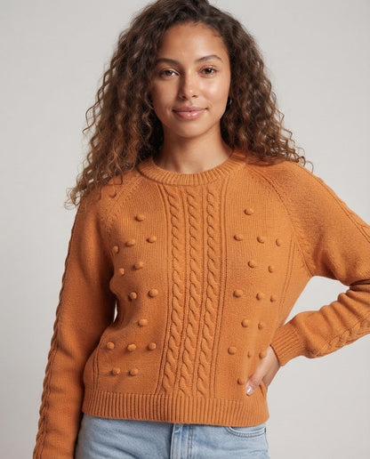 Women's Chunky Knit Sweater with Cable Pattern and Nubby Texture Shop Velvia