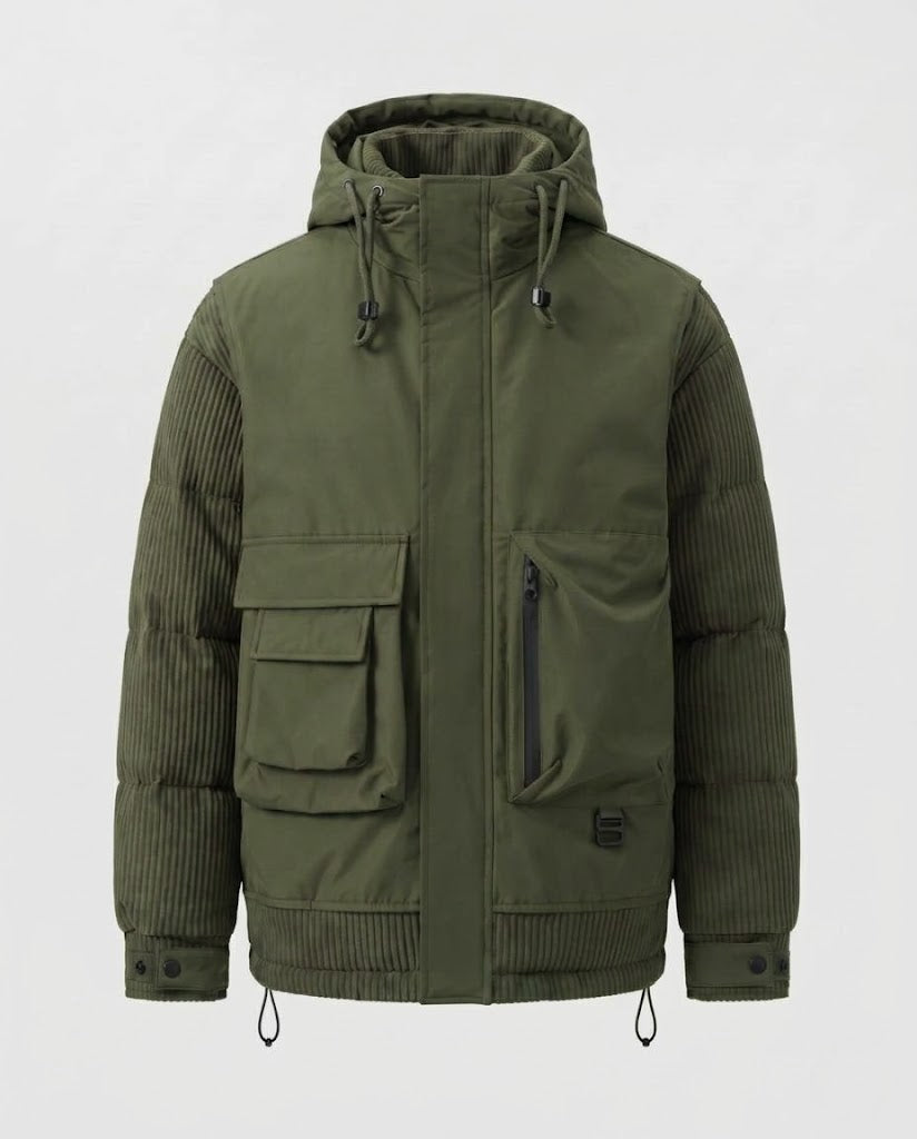 Men's P padded utility parka with hood and multifunctional pockets Shop Velvia