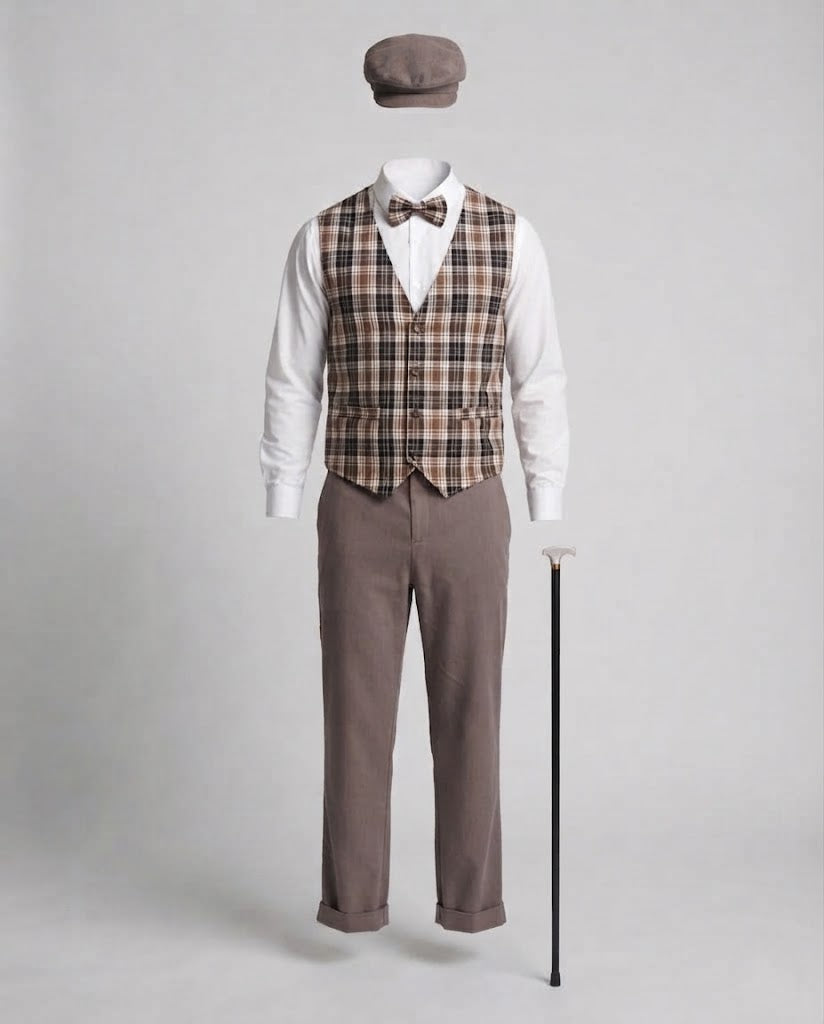 Men's detective costume with elegant vest, hat, and accessories Shop Velvia