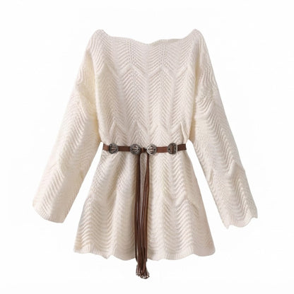 Women Oversize Knit Tunic with Zigzag Structure and Tie Belt Shop Velvia