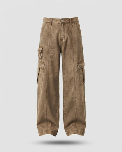 Men's Wide Utility Cargo Palazzo Pants with Multiple Pockets and Visible Stitching Shop Velvia