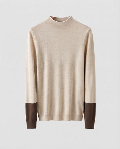 Women's Fine Slim-Fit Stand Collar Sweater in Cashmere Look with Contrasting Sleeve Cuffs Shop Velvia