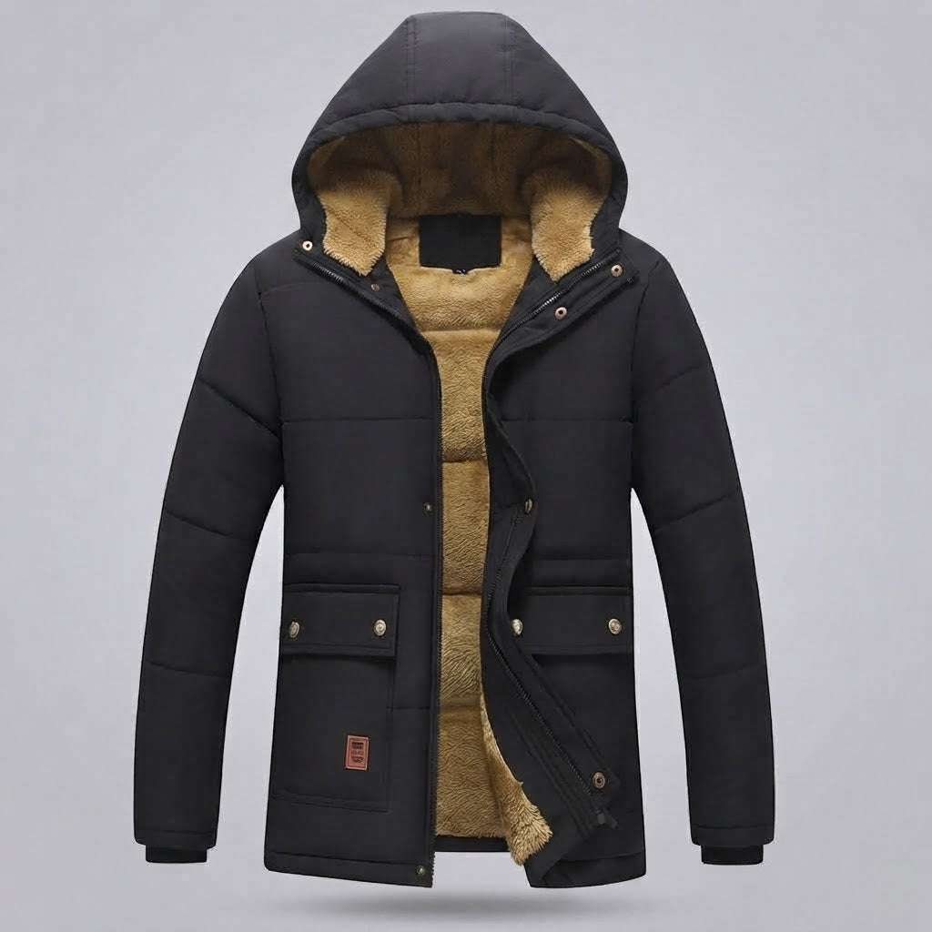 Men's hooded parka with all-over teddy fleece lining and thermal insulation Shop Velvia