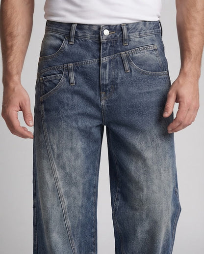 Men's Extra Wide Denim Palazzo Jeans with Panel Seams and Worn Look Shop Velvia