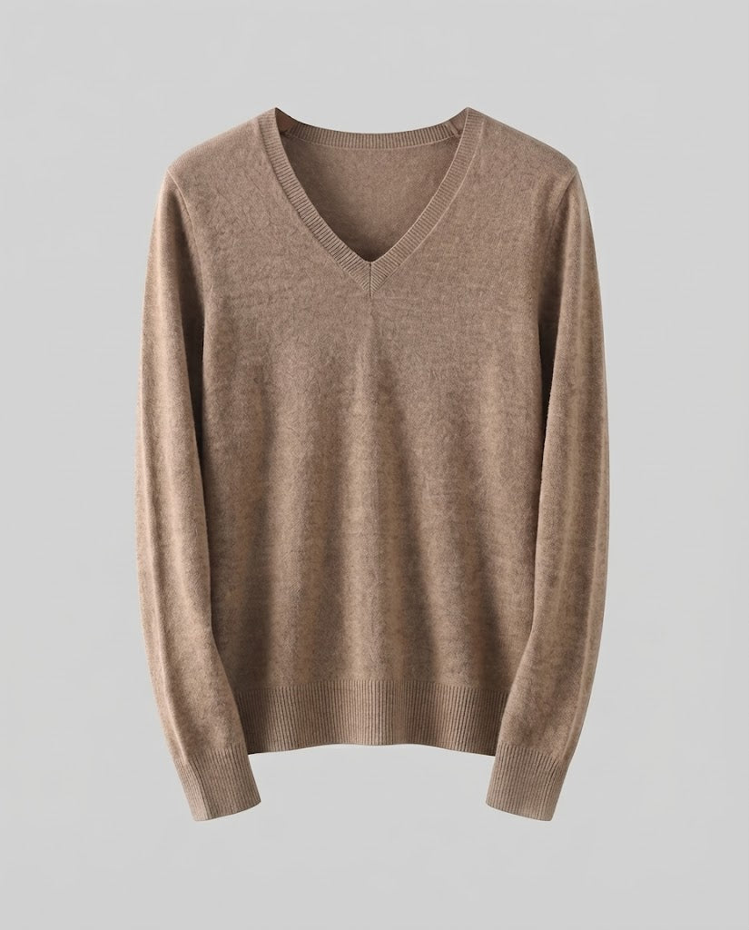Women's Fine Knit V-Neck Sweater in Cashmere Look with Slim Silhouette Shop Velvia