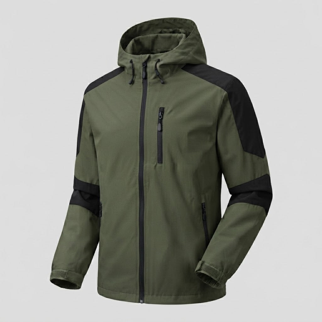 Men's lightweight water-repellent hooded softshell jacket with contrast stripes and chest zip Shop Velvia