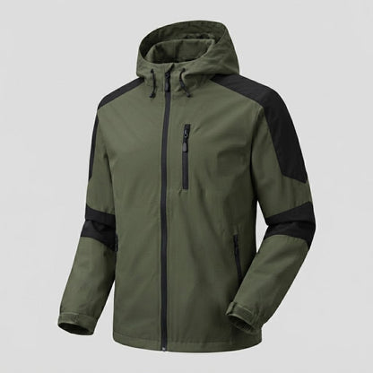 Men's lightweight water-repellent hooded softshell jacket with contrast stripes and chest zip Shop Velvia