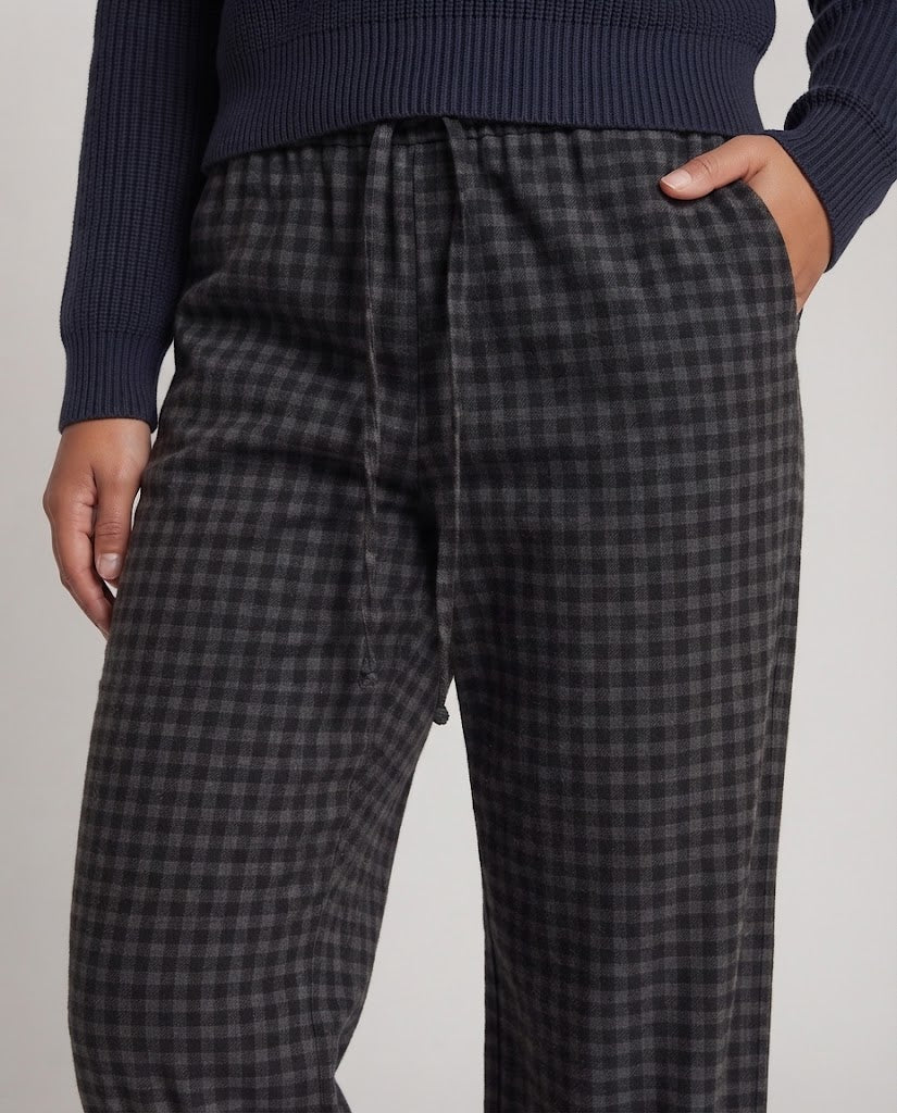 Women's high-waisted wide check pattern pants with drawstring and relaxed fit Shop Velvia