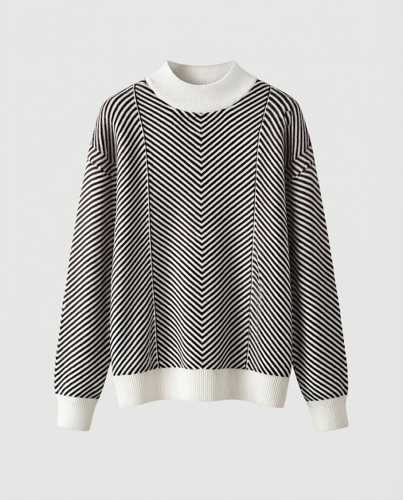 Women's fine-knit pullover with chevron stripes and light mock neck Shop Velvia