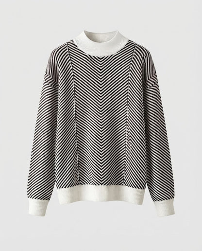 Women's fine-knit pullover with chevron stripes and light mock neck Shop Velvia