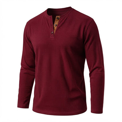 Men's Casual Waffle Henley with Suede Detail at Placket Neck Shop Velvia