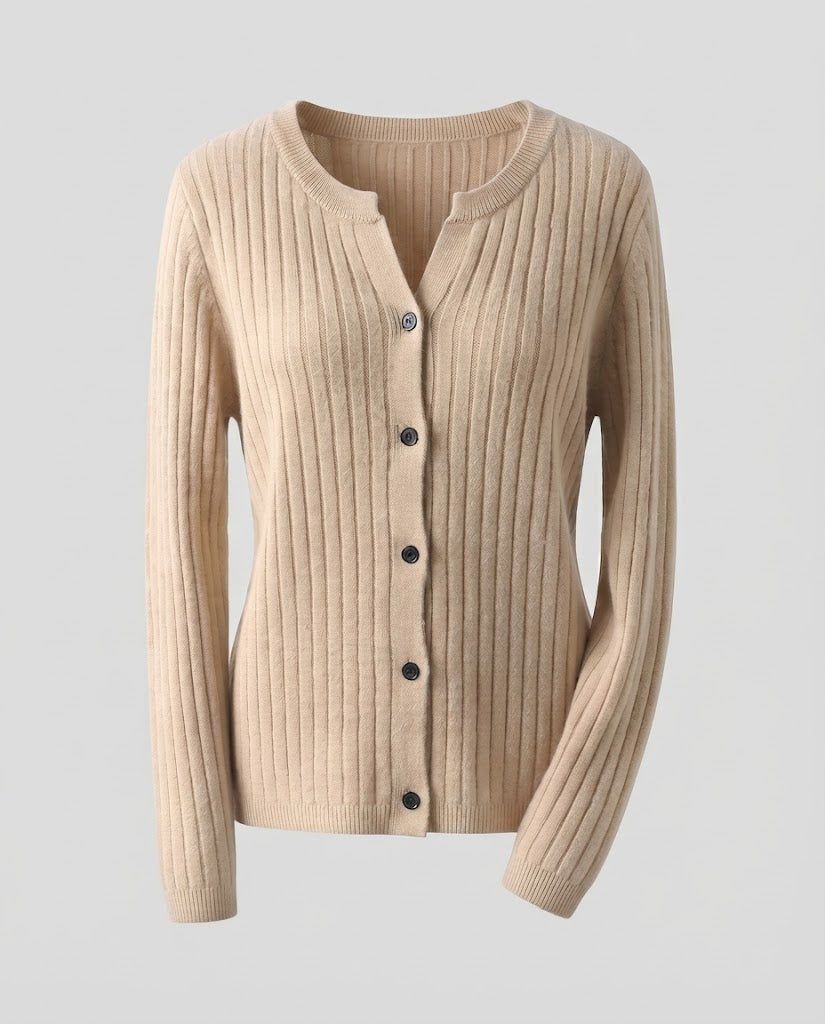 Women Knitted Rib Cardigan with Subtle V-Neck and Button Placket Shop Velvia