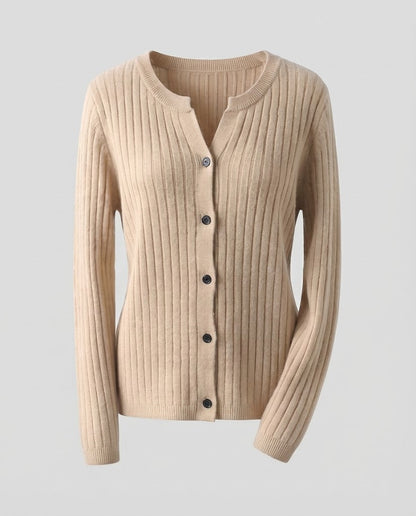 Women Knitted Rib Cardigan with Subtle V-Neck and Button Placket Shop Velvia