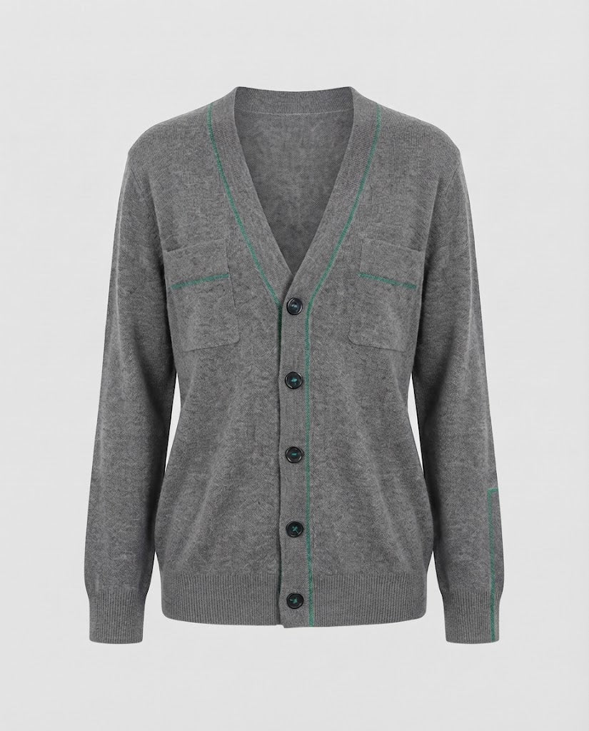 Women's Fine V-Neck Cardigan made of soft wool blend with contrast stitching Shop Velvia