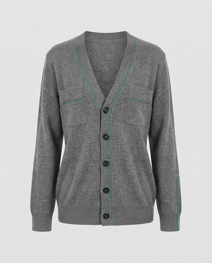 Women's Fine V-Neck Cardigan made of soft wool blend with contrast stitching Shop Velvia